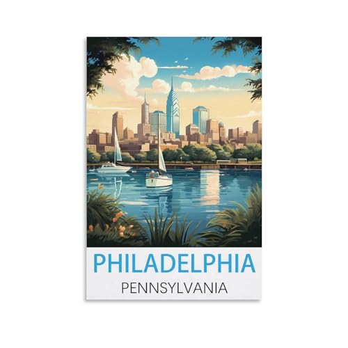 KmoNo Philadelphia Pennsylvania Vintage-Reise-Poster, 30 x 45 cm, Poster, Dekoration, Gemälde, Leinwand, Wandkunst, Wohnzimmer, Schlafzimmer von KmoNo