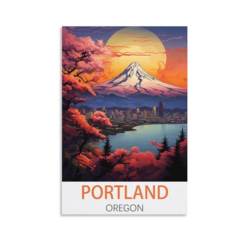 KmoNo Portland Oregon Vintage-Reise-Poster, 20 x 30 cm, Poster, Dekoration, Gemälde, Leinwand, Wandkunst, Wohnzimmer, Schlafzimmer von KmoNo