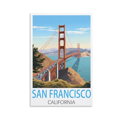 KmoNo San Francisco California Vintage-Reiseposter, 20 x 30 cm, Wanddekoration, Gemälde, Leinwand, Wandkunst für Wohnzimmer, Schlafzimmer von KmoNo