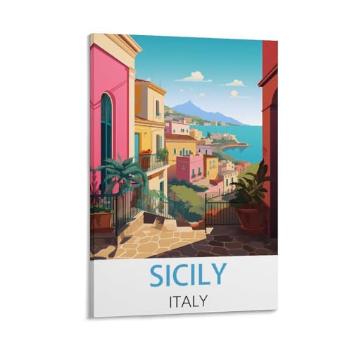 KmoNo Sizilien Italien Vintage Reiseposter 20 x 30 cm Poster Dekor Malerei Leinwand Wandkunst Wohnzimmer Poster Schlafzimmer KmoNo Sizilien Italien Vintage Reiseposter 20 x 30 cm Poster Dekor Malerei Leinwand Wandkunst Wohnzimmer Poster Schlafzimmer von KmoNo