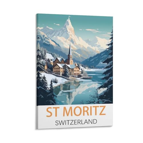 KmoNo St. Moritz Schweiz Vintage Reiseposter 30 x 45 cm Poster Dekor Malerei Leinwand Wandkunst Wohnzimmer Poster Schlafzimmer von KmoNo