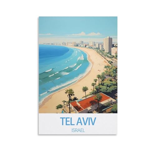 KmoNo Tel Aviv Israel Vintage Reiseposter 60 x 90 cm Poster Dekor Malerei Leinwand Wandkunst Wohnzimmer Poster Schlafzimmer von KmoNo