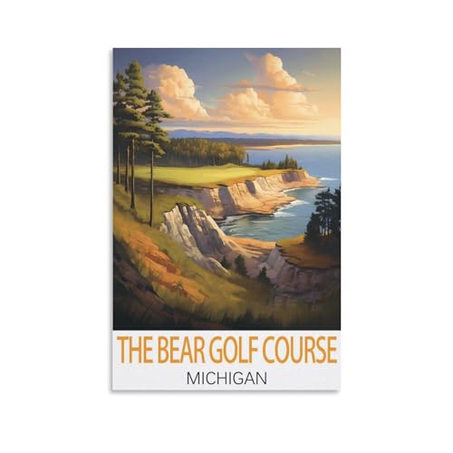 KmoNo The Bear Golf Course Michigan Vintage-Reiseposter 60 x 90 cm Poster Dekor Malerei Leinwand Wandkunst Wohnzimmer Poster Schlafzimmer von KmoNo
