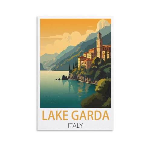 KmoNo Vintage-Reiseposter Gardasee, Italien, 60 x 90 cm, Wanddekoration, Gemälde, Leinwand, Wandkunst, Wohnzimmer, Schlafzimmer von KmoNo