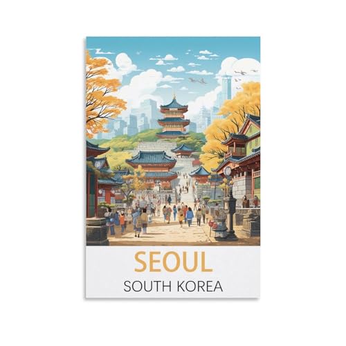 Seoul Südkorea Vintage Reiseposter 40 x 60 cm Poster Dekor Malerei Leinwand Wandkunst Wohnzimmer Poster Schlafzimmer von KmoNo