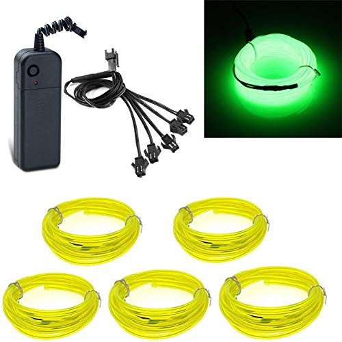 Kmruazre 5x1 meter EL Draht Neonlicht Flexible Tragbare Licht Neonröhre Beleuchtung EL Draht Pack Treiber mit 3 Modi Hohe Helligkeit für Xmas Party Dekoration Hochzeit Pub (Fluorescent Green) von Kmruazre