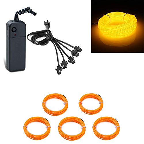 Kmruazre 5x1 meter EL Draht Rohr Seil Batteriebetriebene Flexible Neonlicht 3 Modi Elektrolumineszenzdraht für Auto Party Hochzeit Dekoration Mit Controller (Gelb) von Kmruazre