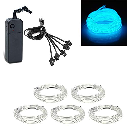Kmruazre 5x1 meter EL Draht eisblau Neonlicht Röhre Seil Batteriebetriebene Elektrolumineszenzdraht Glowing Strobing Dekoration Licht für Xmas Party Pub (Eisblau) von Kmruazre