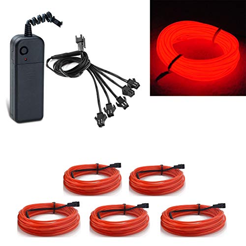 Kmruazre 5x1m EL Draht Neonlicht Batteriebetriebene Draht Pack EL Draht Hohe Helligkeit Elektrolumineszenz für Weihnachten Party Indoor Outdoor Dekoration Hochzeit Pub (Rot) von Kmruazre