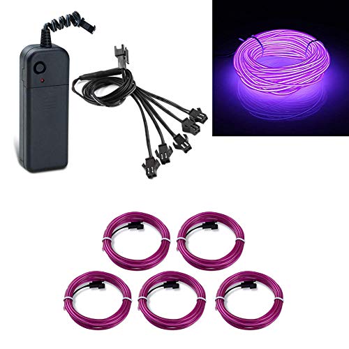 Kmruazre EL Wire 5x1M El Wire Batteriebetriebenes flexibles tragbares Neonlicht, Elektrolumineszenz-Draht-Pack-Treiber mit 3 Modi hoher Helligkeit für Halloween-Weihnachtsparty-Dekoration(Lila) Kmruazre EL Wire 5x1M El Wire Batteriebetriebenes flexibles tragbares Neonlicht, Elektrolumineszenz-Draht-Pack-Treiber mit 3 Modi hoher Helligkeit für Halloween-Weihnachtsparty-Dekoration(Lila) von Kmruazre