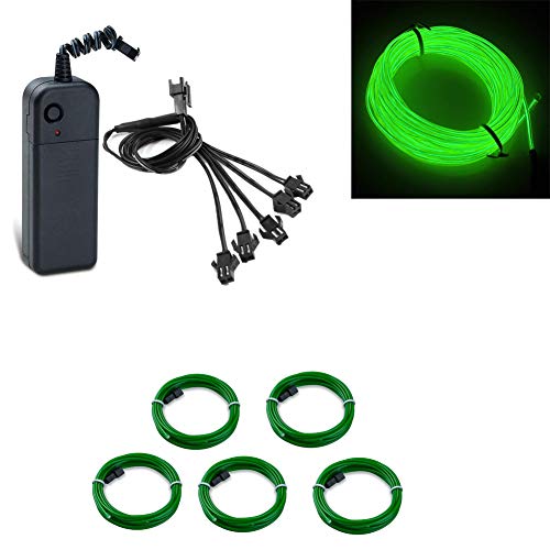 Kmruazre EL Wire, 3 Lichtmodi Neonlicht Tragbare Batteriebetriebene Elektrolumineszenzdraht Pack Treiber Hohe Helligkeit für Weihnachten Party Dekoration Hochzeit Pub (5x1 meter) (Grün) von Kmruazre