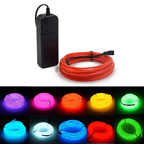 Kmruazre El Draht, El Wire Neonlichtschnur mit Elektrolumineszierendem Licht El Wire Rope Batteriebetriebenes Neonlicht(5m/16ft,Rot) von Kmruazre