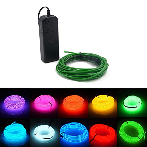 Kmruazre El Wire, 3 Lichtmodi, Batteriebetriebener Leuchtdraht für Partys, Halloween Innen und Außendekorationsleuchten (3m/9ft,Grün) von Kmruazre