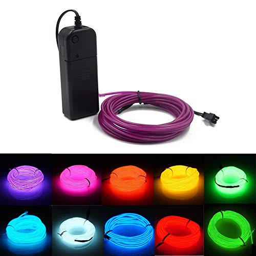 Kmruazre El Wire Flexible Neonlicht Elektrolumineszenzlicht mit Akku, Verwendet für Party, Halloween Dekoration (5m/16ft,Lila) von Kmruazre