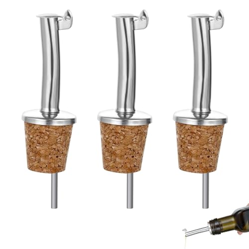 3 Stücke Spirituosen Ausgießer mit Korken, Öl Essig Ausgießer für Flaschen, Flaschenausgießer mit Kläppchen, mit Luftröhrchen, Edelstahl, Naturkorken, Silber, Ideal für Bar, Gastronomie und Haushalt 3 Stücke Spirituosen Ausgießer mit Korken, Öl Essig Ausgießer für Flaschen, Flaschenausgießer mit Kläppchen, mit Luftröhrchen, Edelstahl, Naturkorken, Silber, Ideal für Bar, Gastronomie und Haushalt von Kmuqshy
