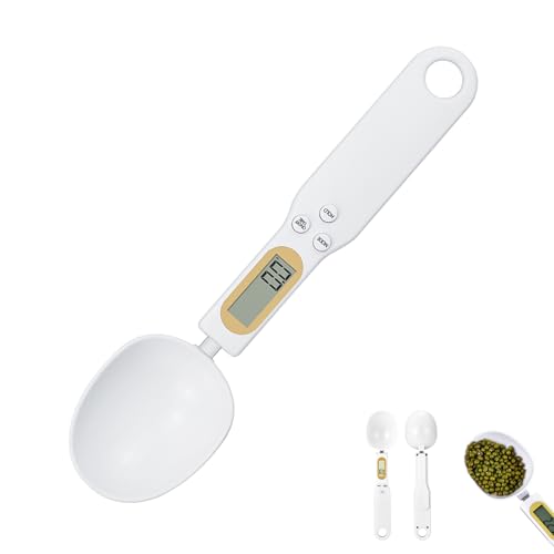 Digitale Küchenwaage, Digitale Löffelwaage mit 0.1 g Genauigkeit und 500 g Tragkraft, Löffelwaage für Gewürze, Kräuter,Kaffeepulver, Abnehmbarer Wiegelöffel, Präzise Feinwaage für kleine Mengen Weiß von Kmuqshy