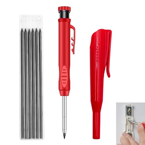 Profi Tieflochmarker Bleistift mit Spitzer, Zimmermannsbleistift, 2.8mm Graphitmine und rutschfestem Clip, Markierstift für Holz, Beton, Metall & Kunststoff, Ergonomisches Design, 6 Ersatzminen Profi Tieflochmarker Bleistift mit Spitzer, Zimmermannsbleistift, 2.8mm Graphitmine und rutschfestem Clip, Markierstift für Holz, Beton, Metall & Kunststoff, Ergonomisches Design, 6 Ersatzminen von Kmuqshy