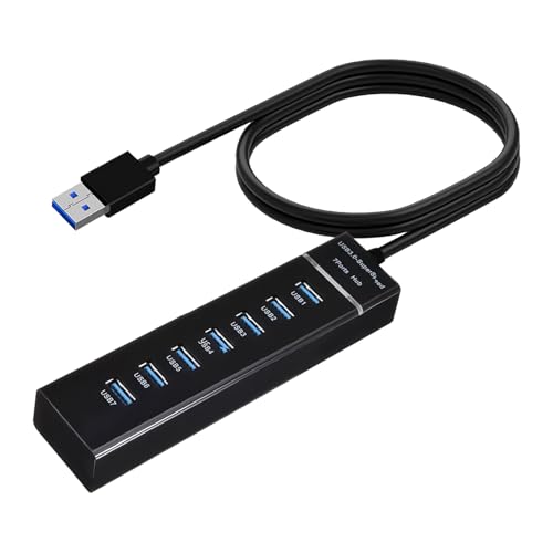 USB-3.0-Hub mit 7 Ports, 5 Gbps USB-Mehrfachsteckdose mit 100 cm langem Kabel, kompaktes Gehäuse, kompatibel mit Windows, Mac, Linux, USB 3.0-Adapter, Stromversorgung für Festplatten, Drucker und von Kmuqshy