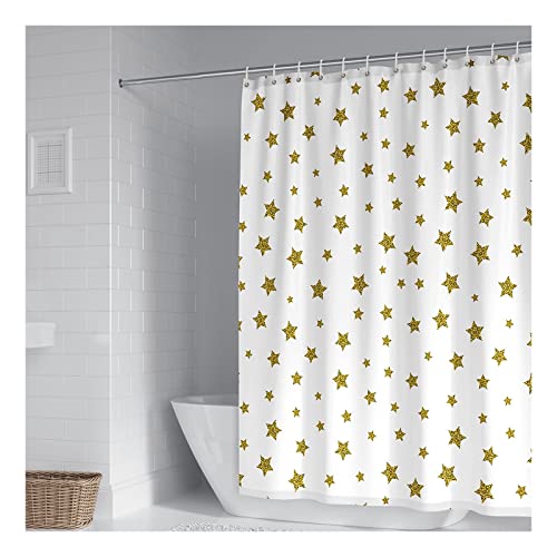 KnBoB 120x180 cm Duschvorhang Waschbar Antischimmel, Polyester Gold Goldene Sternen Muster Duschvorhänge für Badewanne mit 12 Duschvorhangringen von KnBoB