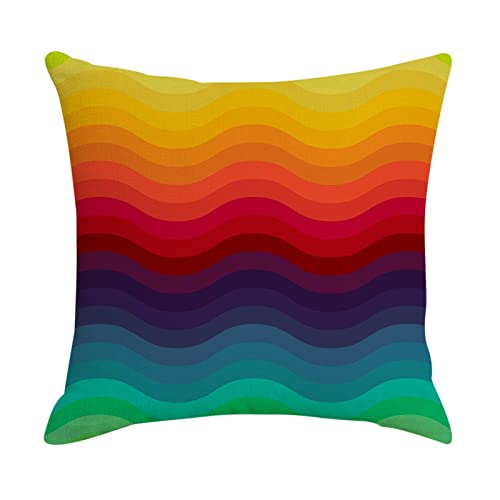 KnBoB 40x40 Kissenbezüge, Kissenbezug Regenbogen Farben Welle Muster Kissenbezüge in Leinen (Bunt, 1er) von KnBoB