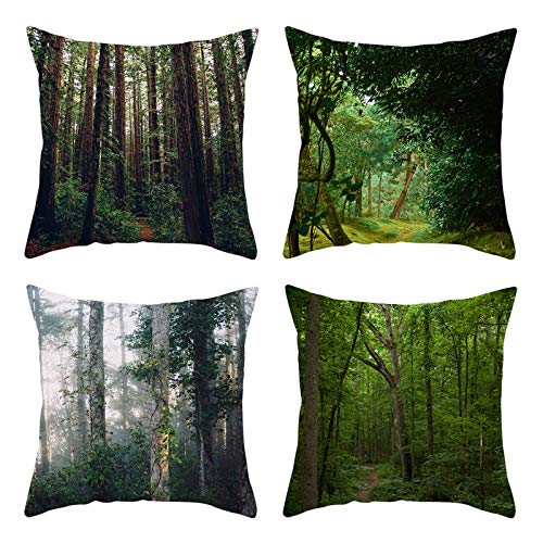KnBoB 4er Pack Kissenbezug 50x50, Polyester Wald Baum Deko Kissenhülle Deko Wohnzimmer, Grün von KnBoB