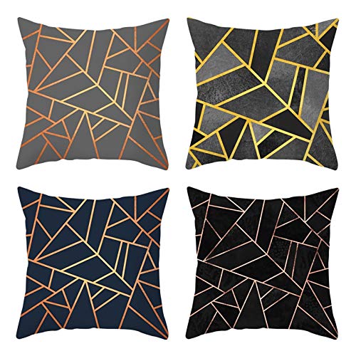 KnBoB 4er Pack Sofakissenbezug 40x40, Polyester Geometrisch Muster Kissenhüllen, Schwarz Grau Gold von KnBoB