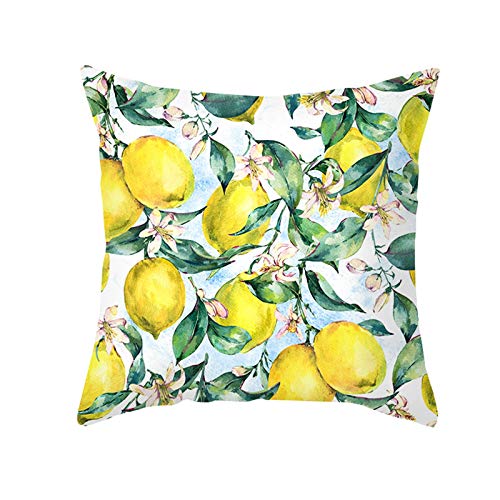 KnBoB Kissenbezug 45 x 45 cm, Polyester Zitrone Blume Muster Zierkissenhülle, Gelb Grün Weiß von KnBoB