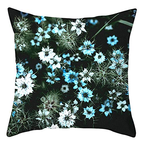 KnBoB Kissenbezug 50 x 50 cm, Polyester Klein Blume Pflanzen Sofakissenbezug, Weiß Blau Grün von KnBoB