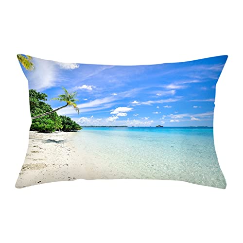 KnBoB Kissenbezug Deko 30x50, Kissenbezüge Meer Strand Himmel Kissenbezug Deko in Polyester (Blau Grün, 4pcs) von KnBoB