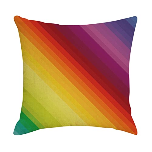 KnBoB Kissenhülle 40x40 cm, Kissenbezug Regenbogen Farben Köper Muster Kissenhüllen Deko in Leinen (Bunt, 1er) von KnBoB