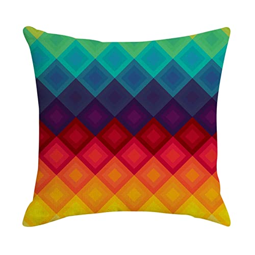 KnBoB Kissenhüllen 50 x 50 cm, Kissenbezug Regenbogen Farben Kariert Muster Kissenhülle Sofa in Leinen (Bunt, 1er) von KnBoB