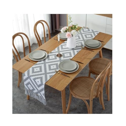 KnBoB Leinen Beige Grau Geometrisch Puzzle Muster mit Quasten Deko Tischläufer Herbst Größe 32 x 160CM KnBoB Leinen Beige Grau Geometrisch Puzzle Muster mit Quasten Deko Tischläufer Herbst Größe 32 x 160CM von KnBoB