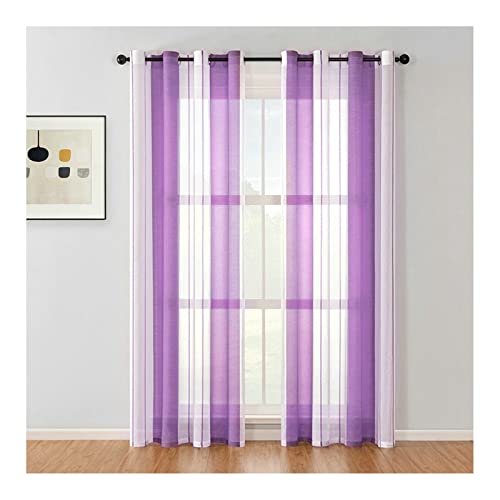 KnBoB Vorhang Voile Transparent, Polyester Lila Streifen Gardinen Schlafzimmer mit Ösen 107 x 115 cm von KnBoB