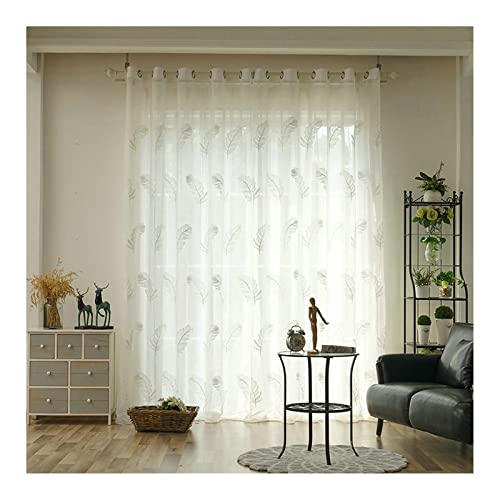 KnBoB Vorhang für Fenster Weiß Transparent, Polyester Stickerei Gardinen mit Ösen Voile Gardinen 107 x 244 cm von KnBoB