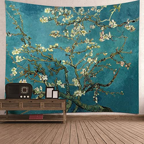 KnBoB Wandteppich, Pflaumenblüte, Polyester, bügelfrei, Dekoration für Schlafzimmer, Wohnzimmer, 240 x 220 cm von KnBoB