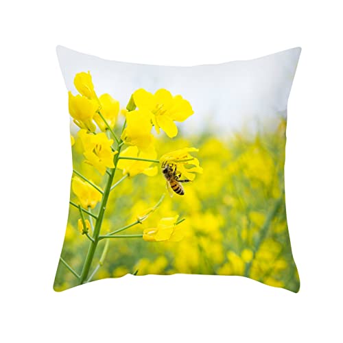 KnBoB Zierkissenhülle 40 x 40, Kissenbezug Blumen und Biene Kissenhülle Deko in Polyester (Gelb Grün, 4 Pcs) von KnBoB