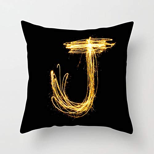 KnBoB Zierkissenhülle 45x45, Polyester Funke Englisch Buchstabe J Kissenbezüge Sofa Kissenbezug, Schwarz Gold von KnBoB