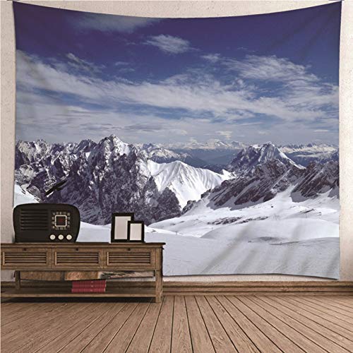KnBoB Polyester Wandteppich Schnee Berg Wandbehang Tapisserie für Wohnzimmer Wohnkultur, Grau Blau, 350x256CM von KnBoB