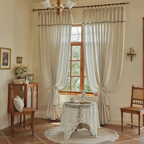 KnSam 2er Set Beige Transparente Vorhänge Schal, Voile Gardinen Trnsparent Einfarbig, Polyester Ösen Vorhänge Dekoschal Fensterschal für Schlafzimmer, Jeder B 96 x H 160cm von KnSam