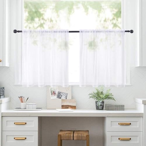 KnSam 2er Set Scheibengardinen, Halbtransparent Bistrogardine Gardinen Weiss Fenstervorhang Halb Küche Vorhänge Fensterschal für kleine Fenster Küche Wohnzimmer Landhaus (Weiß,B 76 x H 90 cm) von KnSam