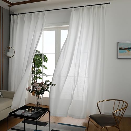 KnSam 2er Set Weiß Gardinen Voile, Transparente Schlaufen Gardinen Einfarbig, Leinen Ösen Vorhänge Fenstergardinen Modern für Wohnzimmer Schlafzimmer, Jeder B 86 x H 183cm von KnSam