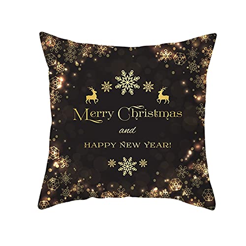 KnSam 50x50cm Kissenbezug Weihnachten, Schneeflocke Hirsch Sitzkissen Polyester Weich Bequem, Quadratische Kissenhülle für Zuhause Autos Wohnzimmer Schlafzimmer Dekoration, Schwarz Gold von KnSam