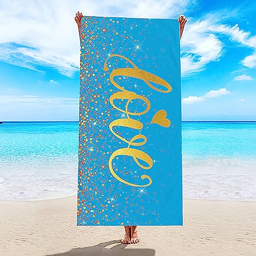 KnSam 80x160cm Strandhandtuch, Mikrofaser Dünnes Strandtuch Groß Love mit Pailletten Muster, Handtücher Saunatücher Urlaub, Strandhandtuch für Poolside, Gold Blau von KnSam