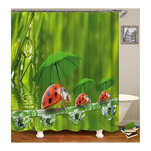 KnSam Anti-Schimmel Wasserdicht Duschvorhang Inkl. 12 Duschvorhangringen Marienkäfer Vorhänge An Badewanne Bad Vorhang für Badezimmer 180 X 200 cm von KnSam