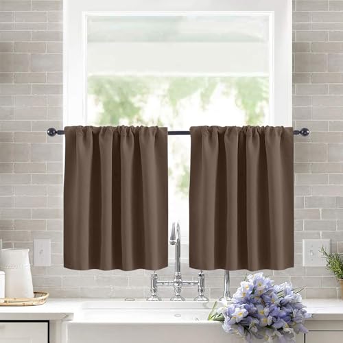 KnSam Braun Scheibengardine Küche Vorhang Bistrogardine Blickdicht Gardine Privatsphäre Scheibengardinen Fensterschal für Wohnzimmer Landhaus 2er Set 120Bx45H (cm) von KnSam