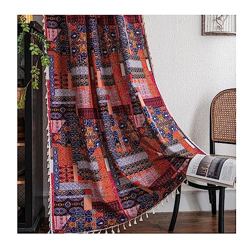 KnSam Bunt Gardine Blickdicht Fenster mit Ösen, Böhmisch Patchwork Muster Vorhang für Wohnzimmer aus Baumwolle, 150x160CM(BxH) von KnSam