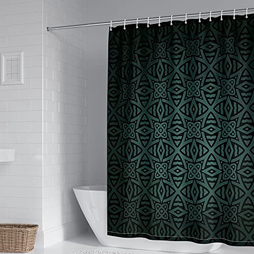 KnSam Duschvorhang, Badezimmer Vorhang Fenster Vintage-Muster Polyester Dekorativer Duschvorhänge Wasserdicht Duschvorhang Antischimmel Duschvorhänge Wasserdicht Dunkelgrün 150X180cm von KnSam