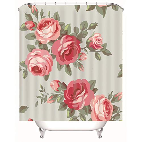 KnSam Duschvorhang, Blumen Und Blatt Vorhang Aufhänger Polyester Badezimmer Deko Zum Hängen Badezimmer Dekoration Hängend Duschvorhänge 71X79Inch von KnSam