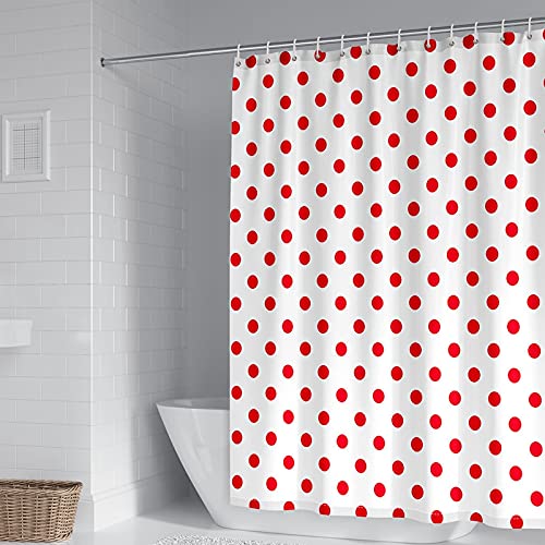 KnSam Duschvorhang, Duschvorhänge Wasserdicht Rote Punkte Polyester Dekorativer Duschvorhänge Wasserdicht Badezimmer Deko Hängend Badezimmer Deko Zum Hängen Rot Und Weiß 120X180cm von KnSam