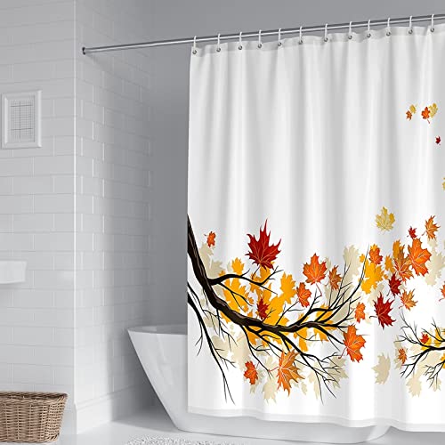 KnSam Duschvorhang, Vorhang Für Badezimmer Ahornzweige Polyester Anti-Schimmel Wasserdicht Vorhänge An Badewanne Bad Inkl. 12 Duschvorhangringen Schwarz Braun Gelb 90X180Cm von KnSam